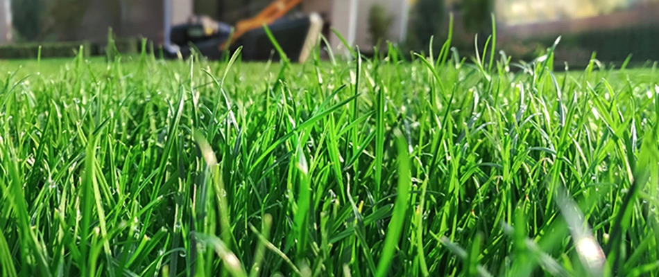 Strong grass blades from fertilization service in Plano, TX.